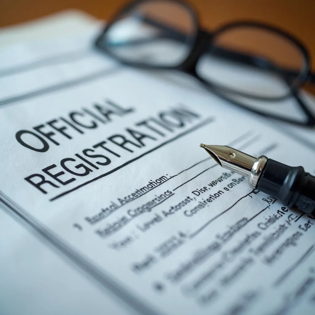 Detailed view of business registration documents